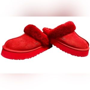 Ugg Coquette Women's 7 Suede Fur Trim Slide Mule Slippers Radish